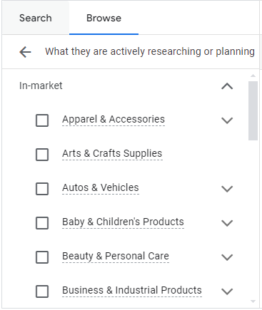 Categories checkbox on GDN.