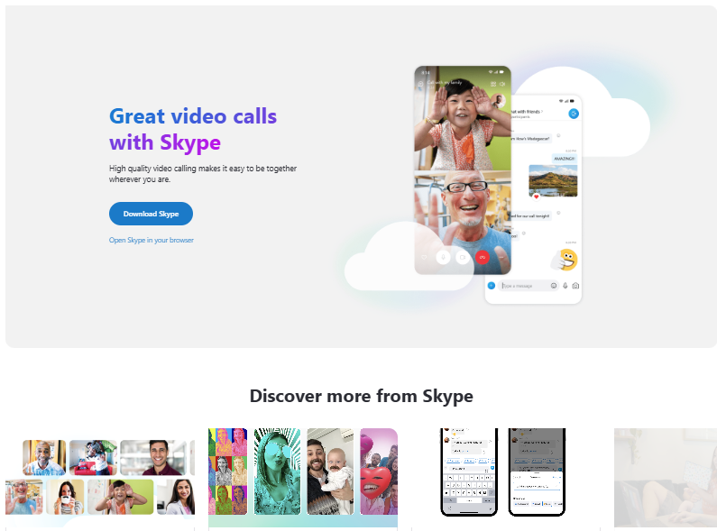 Skype home page