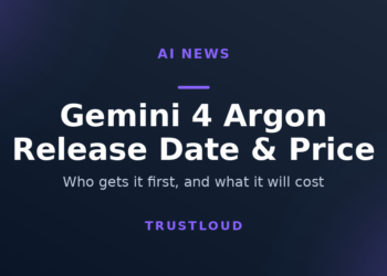 TrustLoud title graphic reading Gemini 4 Argon release date and price, with the subtitle who gets it first and what it will cost