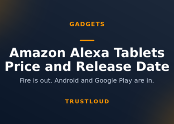TrustLoud title graphic reading Amazon Alexa Tablets, price and release date, with the subtitle Fire is out, Android and Google Play are in
