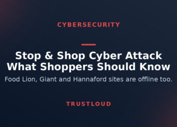 TrustLoud title graphic reading Stop and Shop cyber attack, what shoppers should know, with the subtitle Food Lion, Giant and Hannaford sites are offline too