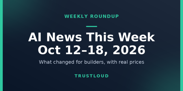 TrustLoud title graphic reading AI News This Week, October 12 to 18, 2026, with the subtitle what changed for builders, with real prices