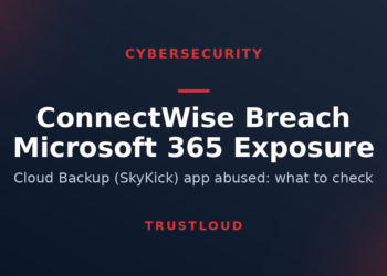 TrustLoud title graphic reading ConnectWise Breach, Microsoft 365 Exposure, with the subtitle Cloud Backup (SkyKick) app abused, what to check